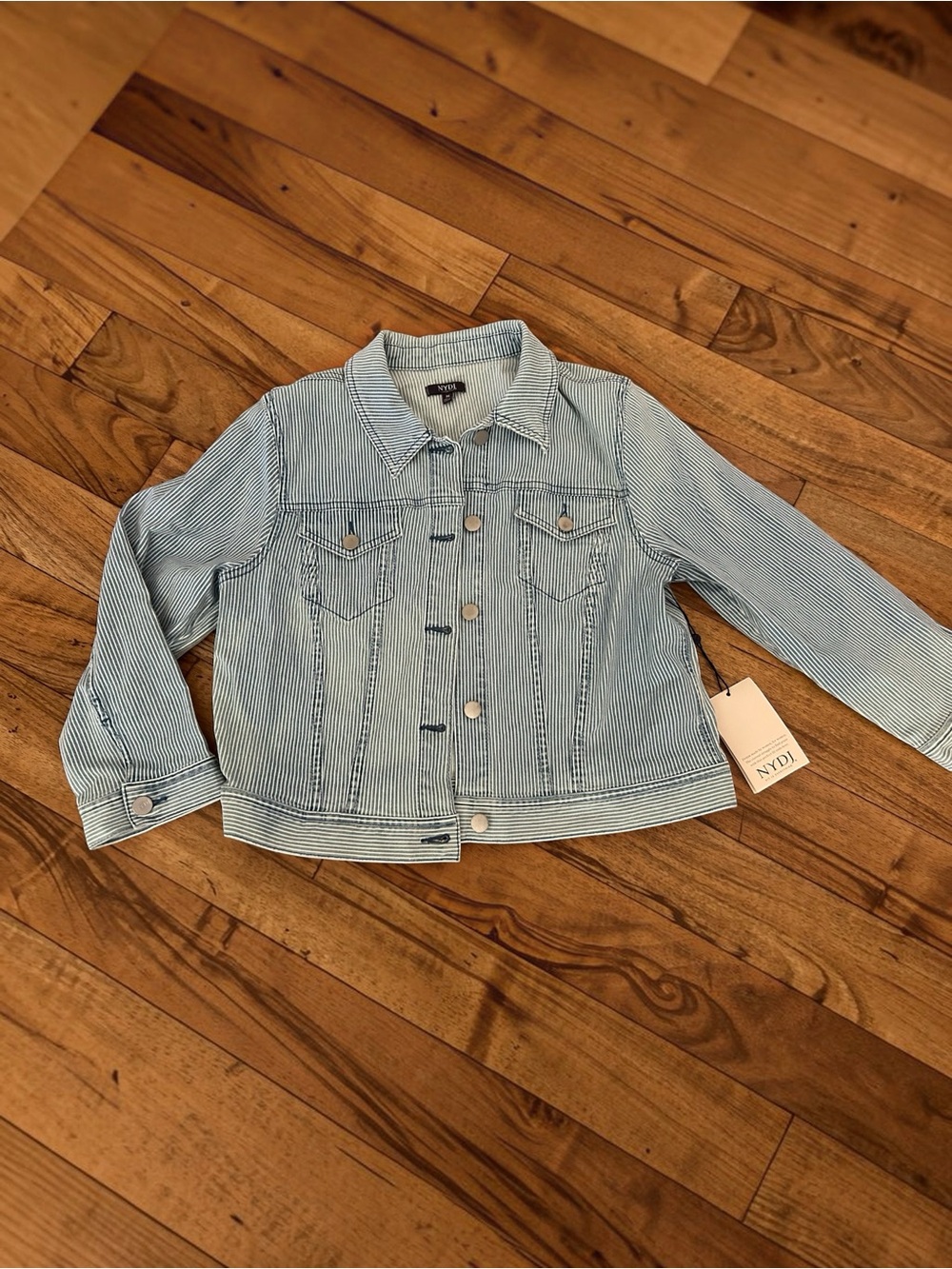 NYDJ Blue & White Striped Denim Trucker Jacket Size Medium NWT